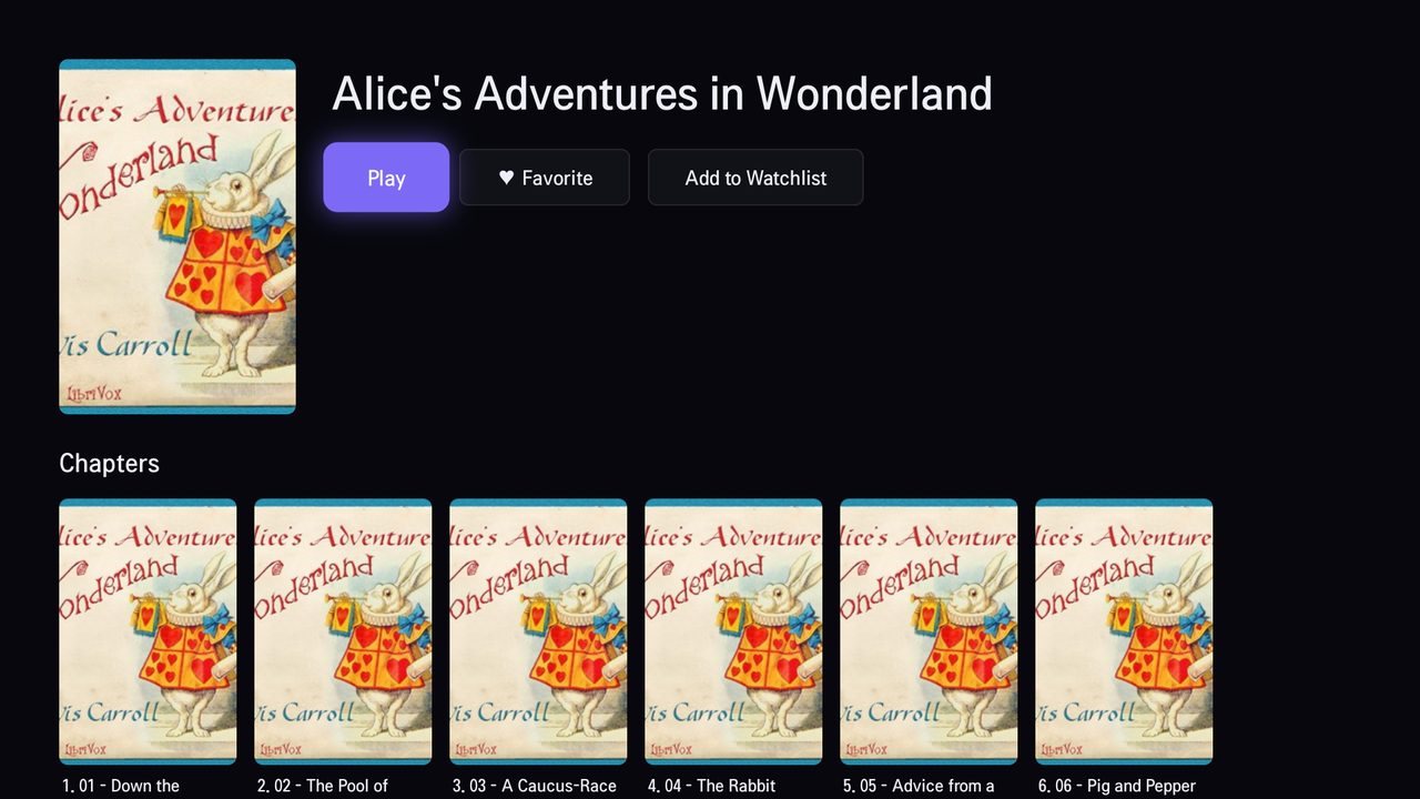 An audiobook's page with its chapters