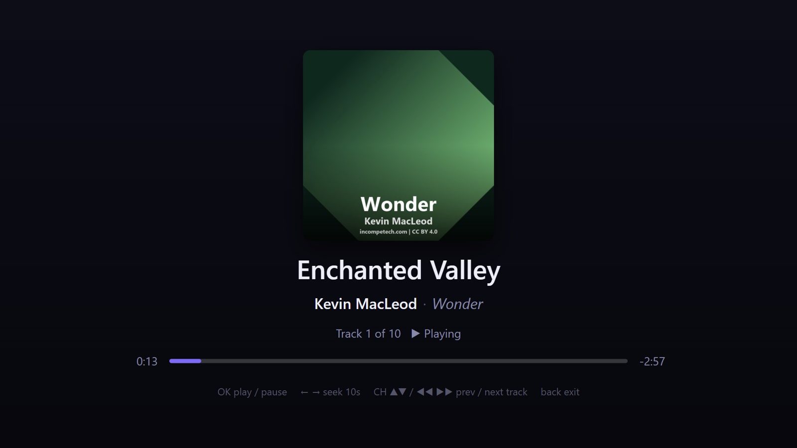 The music player showing a track, its album art and progress
